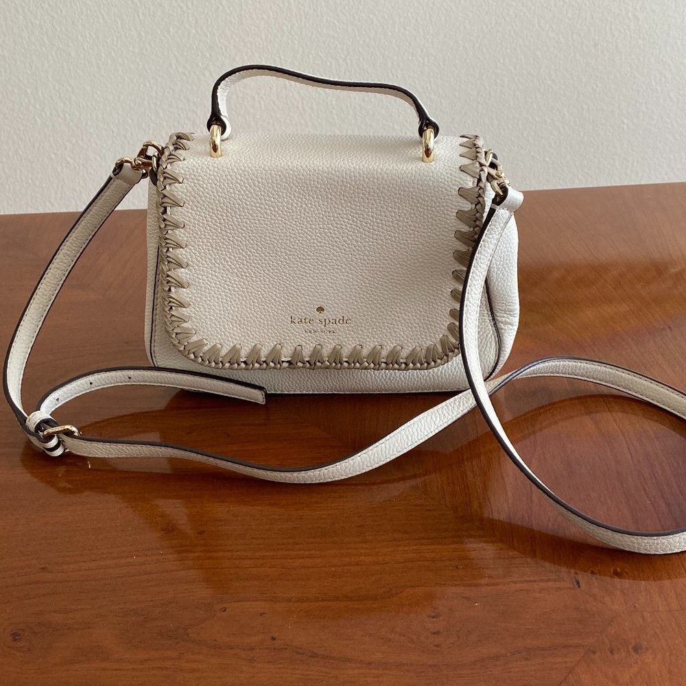 Kate Spade White Stacy Saddle Bag With Braided Front Flap OS​